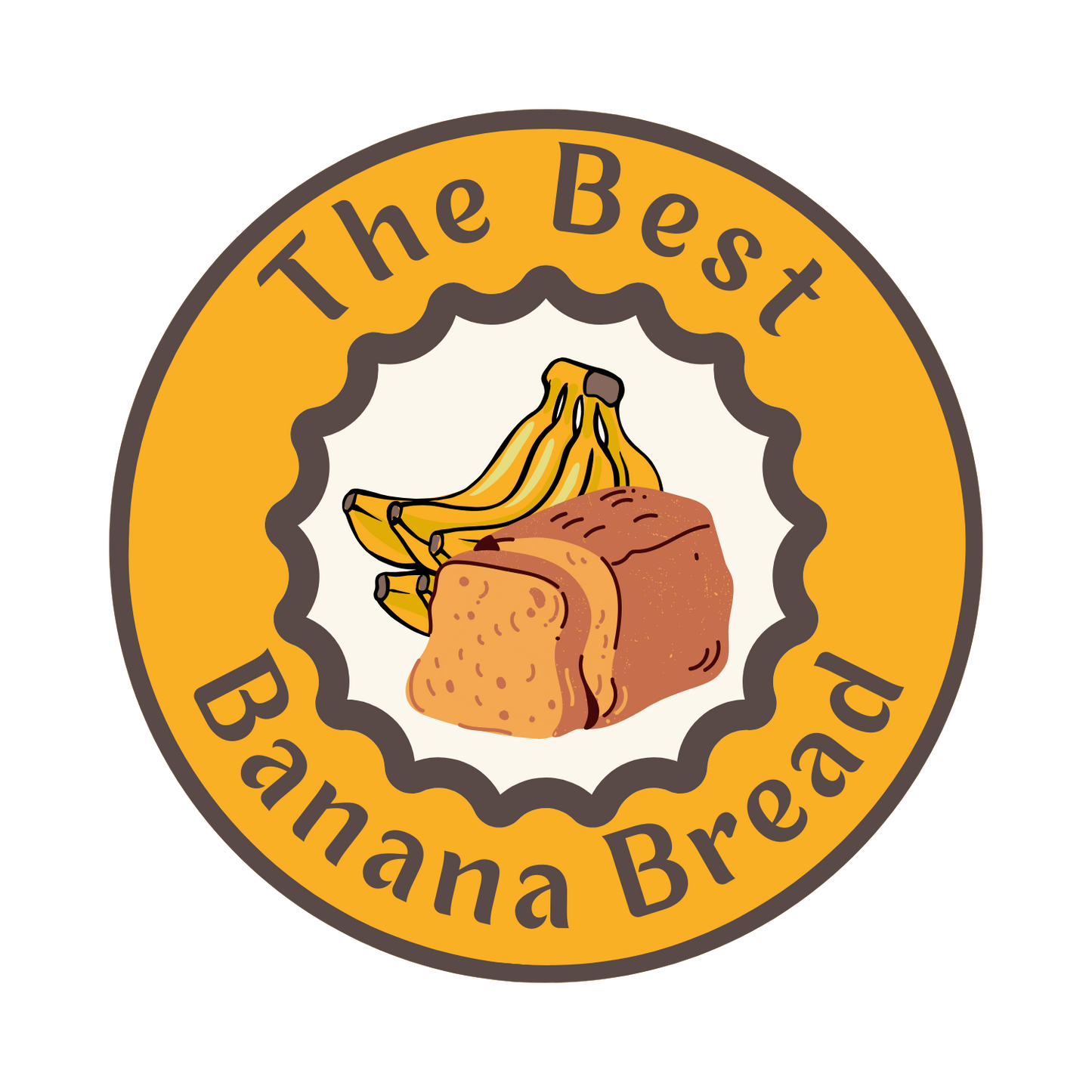 Circular badge logo for "The Best Banana Bread" with a loaf of bread and bananas on a yellow background.