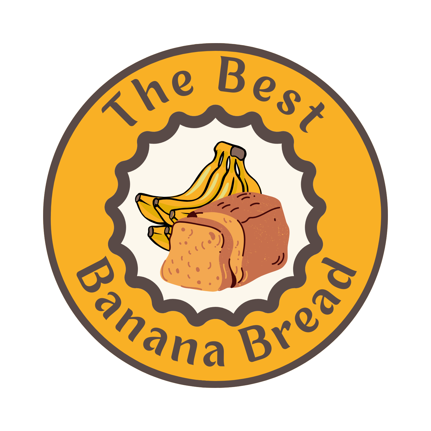Circular badge logo for "The Best Banana Bread" with a loaf of bread and bananas on a yellow background.